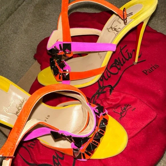 Christian Louboutin Suede Calfskin Studded Galerietta 100 heel Multicolor - Picture 9 of 10